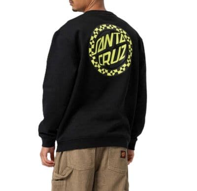 SANTA CRUZ MENS SWEATSHIRT. MALBA CRASH DOT BLACK CREW LONG SLEEVED JUMPER S26