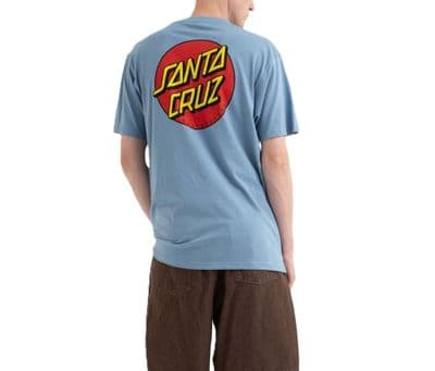 SANTA CRUZ MENS T SHIRT. CLASSIC DOT BACK PRINT DENIM BLUE SHORT SLEEVED TEE S26