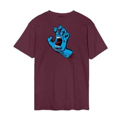 SANTA CRUZ MENS T SHIRT. SCREAMING HAND BACK PRINT CHERRY SHORT SLEEVED TEE W26
