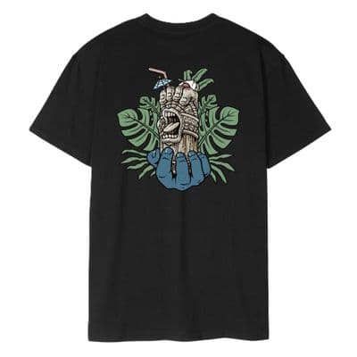 SANTA CRUZ MENS T SHIRT. TIKI HAND STRIP BACK PRINT BLACK SHORT SLEEVED TEE S26