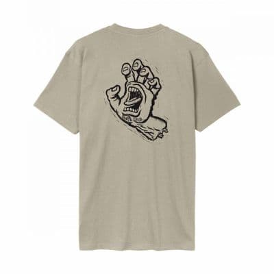 SANTA CRUZ T SHIRT. STAMPED SCREAMING HAND GREY BACK PRINT SHORT SLEEVED TEE S26