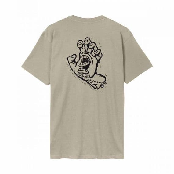 SANTA CRUZ T SHIRT. STAMPED SCREAMING HAND GREY BACK PRINT SHORT SLEEVED TEE S26