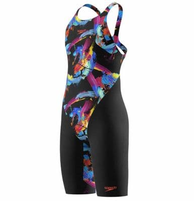 SPEEDO GIRLS FASTSKIN SWIMSUIT.ENDURANCE+ BLACK OPENBACK KNEESKIN COSTUME W26