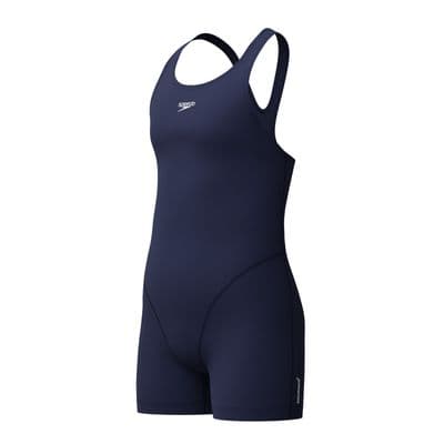 SPEEDO GIRLS SWIMSUIT. ENDURANCE+ NAVY LEGSUIT SPLASHBACK SWIMMING COSTUME W26