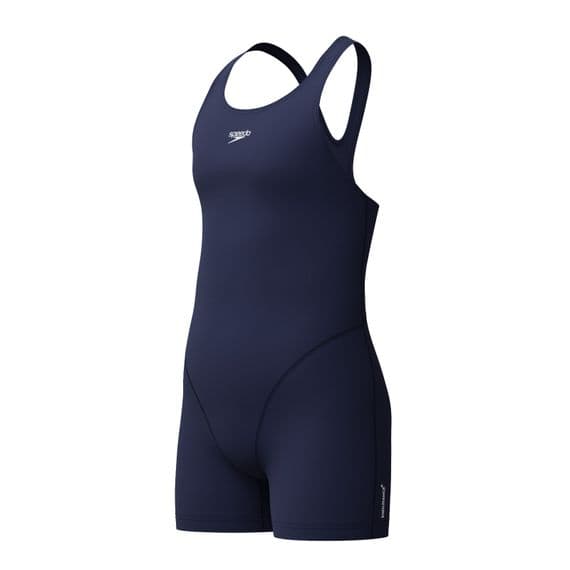 SPEEDO GIRLS SWIMSUIT. ENDURANCE+ NAVY LEGSUIT SPLASHBACK SWIMMING COSTUME W26