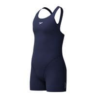 SPEEDO GIRLS SWIMSUIT. ENDURANCE+ NAVY LEGSUIT SPLASHBACK SWIMMING COSTUME W26