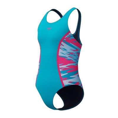 SPEEDO GIRLS SWIMSUIT.HYPERBOOM SPLICE BLUE PINK ENDURANCE SWIMMING COSTUME S26