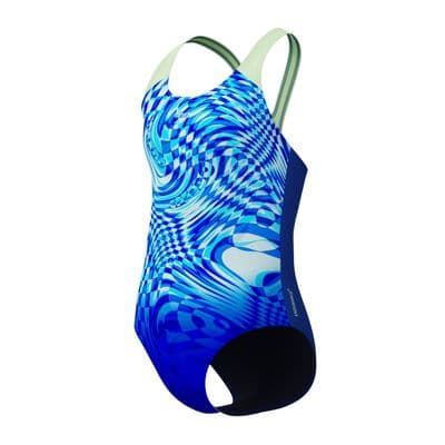 SPEEDO GIRLS SWIMSUIT.NEW ENDURANCE BLUE PRINT SPLASHBACK SWIMMING COSTUME.S26