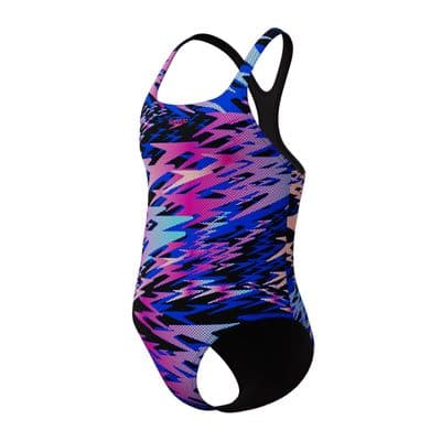 SPEEDO GIRLS SWIMSUIT.NEW HYPERBOOM PRINT BLACK MEDALIST SWIMMING COSTUME S26