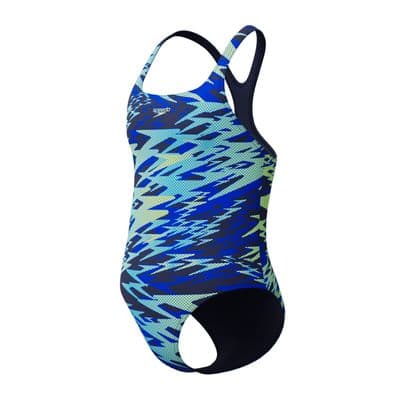 SPEEDO GIRLS SWIMSUIT.NEW HYPERBOOM PRINT BLUE MEDALIST SWIMMING COSTUME S26