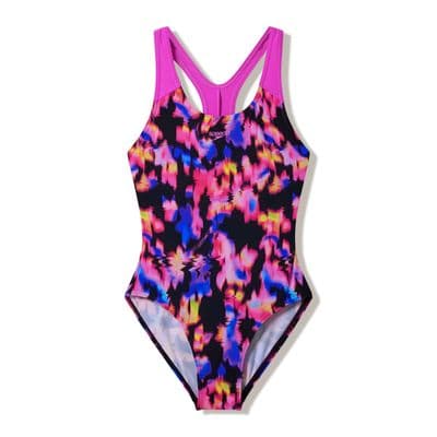 SPEEDO GIRLS SWIMSUIT.PRINT SPLASHBACK BLACK PINK SCHOOL SWIMMING COSTUME W26