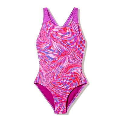 SPEEDO GIRLS SWIMSUIT.PRINT SPLASHBACK PURPLE PINK SCHOOL SWIMMING COSTUME W26
