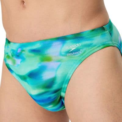 SPEEDO MENS SWIMMING BRIEFS.PRINTED GREEN BLUE ENDURANCE+ TRUNKS SWIMMERS S26