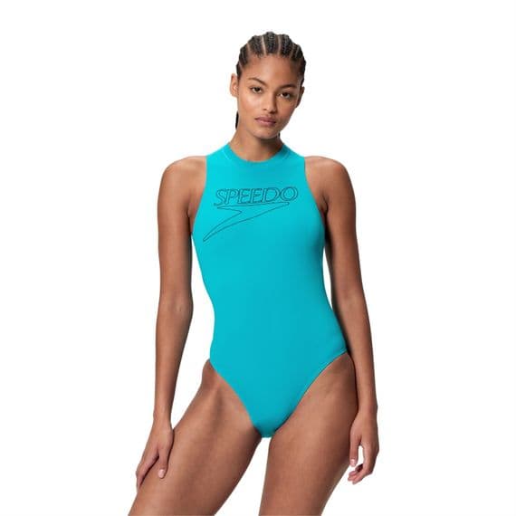 SPEEDO WOMENS HYDRASUIT SWIMSUIT.ZIPPED BLUE BUST SUPPORT SWIMMING COSTUME S26