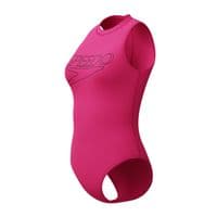 SPEEDO WOMENS HYDRASUIT SWIMSUIT.ZIPPED PINK BUST SUPPORT SWIMMING COSTUME S26