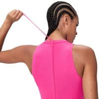 SPEEDO WOMENS HYDRASUIT SWIMSUIT.ZIPPED PINK BUST SUPPORT SWIMMING COSTUME S26