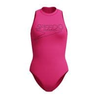 SPEEDO WOMENS HYDRASUIT SWIMSUIT.ZIPPED PINK BUST SUPPORT SWIMMING COSTUME S26