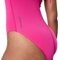 SPEEDO WOMENS HYDRASUIT SWIMSUIT.ZIPPED PINK BUST SUPPORT SWIMMING COSTUME S26