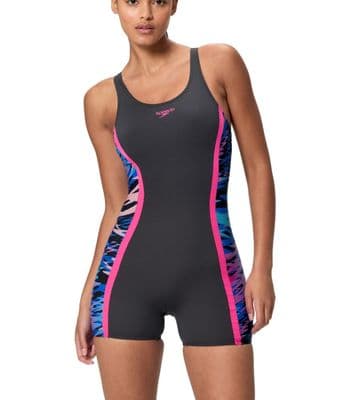 SPEEDO WOMENS LEGSUIT SWIMSUIT.HYPERBOOM BUST SUPPORT BLACK SWIMMING COSTUME S26