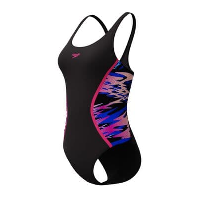 SPEEDO WOMENS SWIMSUIT.HYPERBOOM SPLICE BLACK MUSCLEBACK SWIMMING COSTUME S26