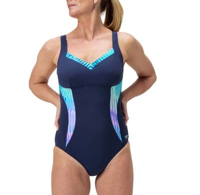 SPEEDO WOMENS SWIMSUIT.LUNALUSTRE NAVY BODY SHAPING TUMMY CONTROL COSTUME W25