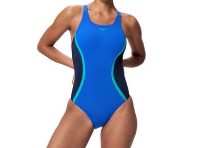 SPEEDO WOMENS SWIMSUIT.SPLICE MEDALIST BLUE ENDURANCE+ SWIMMING COSTUME S26