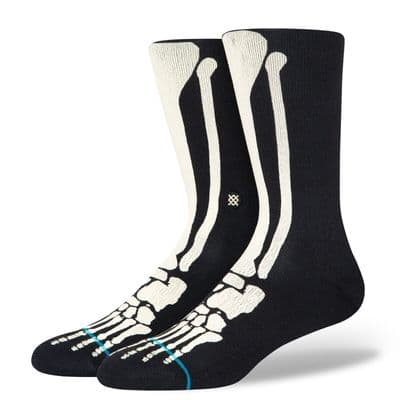 STANCE BONEZ CREW SOCKS.NEW PATTERNED BLACK SKELETON CUSHIONED UK 6 - 16 W24