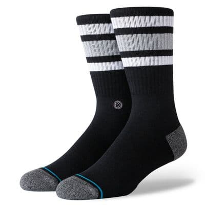 STANCE BOYD CREW SOCKS.NEW BLACK STRIPED ARCH SUPPORT CUSHIONED CALF W26