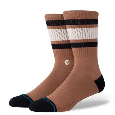 STANCE BOYD CREW SOCKS.STRIPED DARK ROAST PATTERN ARCH SUPPORT CUSHIONED W25