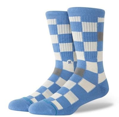 STANCE CHEF CHECK CREW SOCKS.NEW CAPRI BLUE PATTERN CUSHION SUPPORT CALF S26