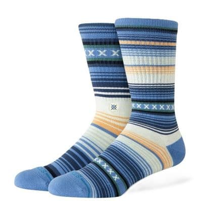 STANCE CURREN CREW SOCKS.NEW CAPRI BLUE MULTI STRIPED CUSHIONED SUPPORT CALF S26