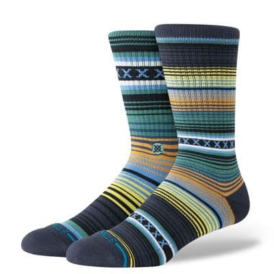 STANCE CURREN CREW SOCKS.NEW DEEP TEAL MULTI STRIPED CUSHIONED SUPPORT CALF S26