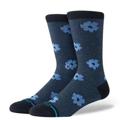 STANCE DIGITAL DAISY CREW SOCKS.NEW BLACK BLUE FLORAL CUSHIONED SUPPORT CALF S26