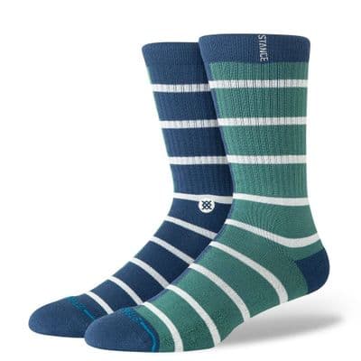 STANCE DOUBLE VISION CREW SOCKS.NEW BUTTERBLEND SOFT TEAL STRIPED CUSHIONED S26