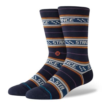 STANCE FLOWRIDER CREW SOCKS.NAVY MULTI STRIPED ARCH SUPPORT UK 6 - 13 W24