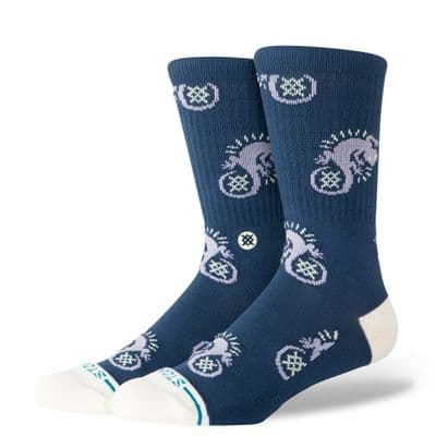STANCE GECKO CREW SOCKS.NEW PURPLE NAVY PATTERNED CUSHIONED SUPPORT CALF S26