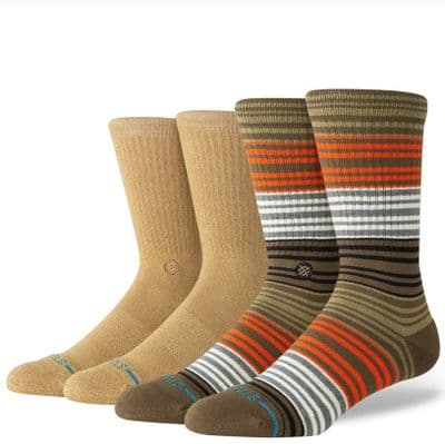 STANCE GENERALLY 2 PACK SOCKS.NEW GREEN STRIPED MULTIPACK CUSHIONED CALF W26