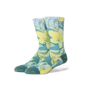 STANCE LIHUE CREW SOCKS.NEW GREEN BLUE FLORAL CUSHIONED ARCH SUPPORT CALF S26