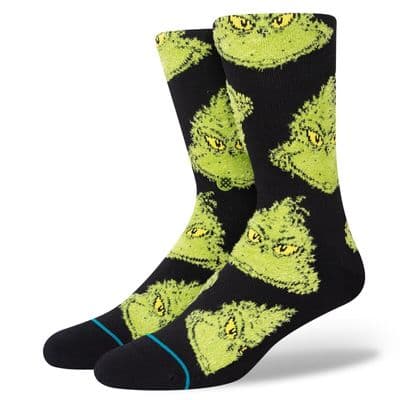 STANCE MEAN ONE CREW SOCKS.NEW BLACK GRINCH CHRISTMAS CALF UK 6 - 13 W22