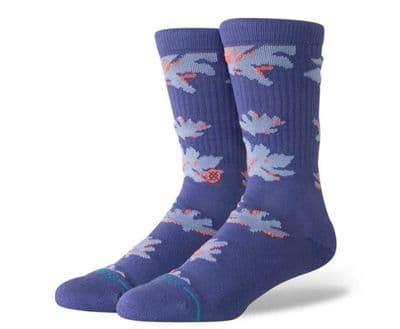 STANCE ODETTE CREW SOCKS. NAVY BLUE FLORAL CUSHIONED PATTERN ARCH CALF W25