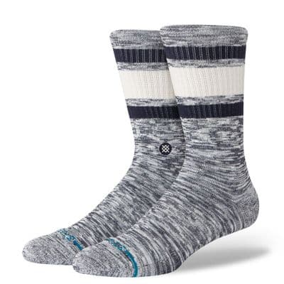 STANCE SLUB BOYD CREW SOCKS.NEW GREY STRIPED PATTERN ARCH SUPPORT CUSHIONED W25