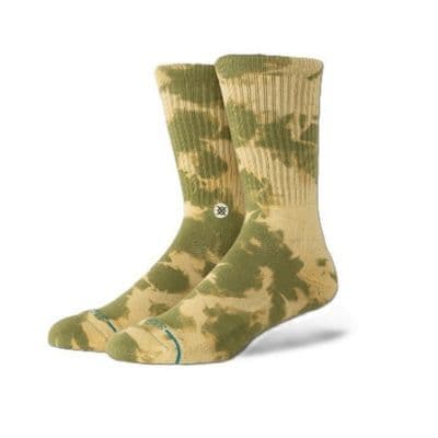 STANCE SPOTTY DYE CREW SOCKS.NEW OLIVE GREEN TIE DYE CUSHIONED SUPPORT CALF S26