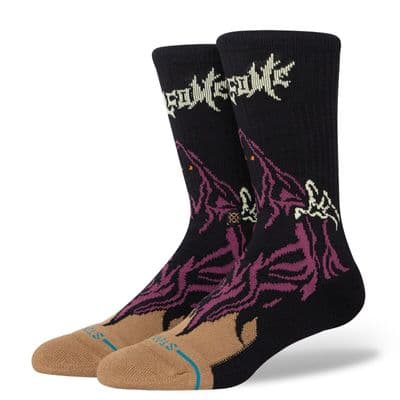 STANCE WELCOME SKELLY CREW SOCKS.BLACK INFIKNIT SKATEBOARD PATTERN CUSHIONED S24