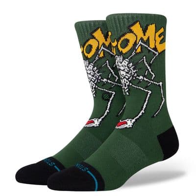 STANCE WELCOME WILBUR CREW SOCKS.GREEN SKATEBOARDS SPIDER PATTERN CUSHIONED S24