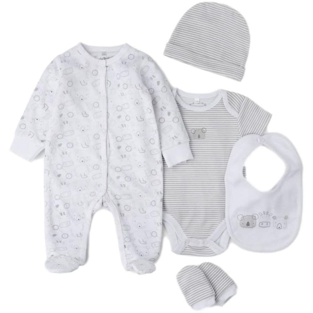 Baby unisex Velour 5 Piece Gift Set - Baby Sleepsuit - Baby Clothing