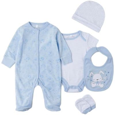 BABY BOYS BUNNY VELOUR 5 PIECE GIFT SET - 0-3 Months