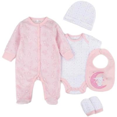 BABY GIRLS BUNNY VELOUR 5 PIECE GIFT SET - 3-6 months