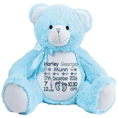 Personalised Blue Teddy Bear - Baby Design