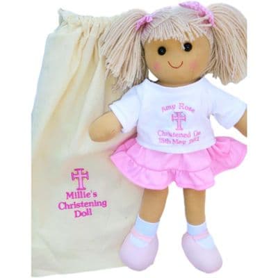 Personalised Christening Rag Doll & Bag - Ruby