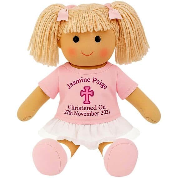 Personalised Christening Rag Doll - Custom Embroidered Dolly | Personalised Bears